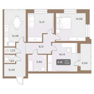4-к квартира, вторичка, 79м2, 9/24 этаж