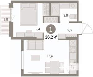 1-к квартира, вторичка, 36м2, 4/9 этаж