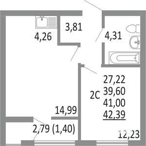 2-к квартира, вторичка, 41м2, 15/25 этаж