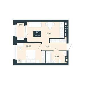 1-к квартира, строящийся дом, 40м2, 8/25 этаж