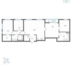 3-к квартира, вторичка, 111м2, 6/32 этаж