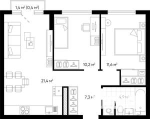 2-к квартира, вторичка, 56м2, 7/24 этаж
