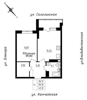 1-к квартира, строящийся дом, 41м2, 24/25 этаж