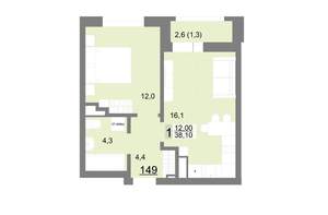 1-к квартира, вторичка, 38м2, 18/26 этаж