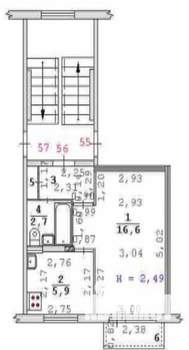 1-к квартира, вторичка, 29м2, 5/5 этаж