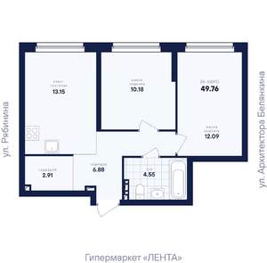 2-к квартира, вторичка, 50м2, 1/26 этаж