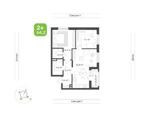 2-к квартира, вторичка, 64м2, 2/17 этаж