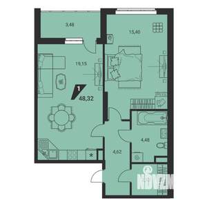 2-к квартира, вторичка, 48м2, 3/25 этаж