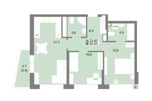 2-к квартира, строящийся дом, 65м2, 22/25 этаж