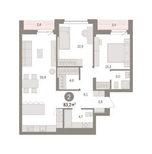 2-к квартира, вторичка, 83м2, 8/16 этаж