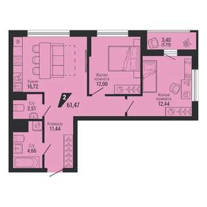 2-к квартира, вторичка, 61м2, 3/31 этаж