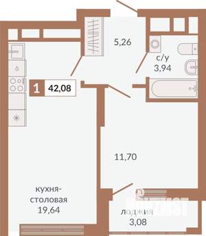 1-к квартира, строящийся дом, 42м2, 25/31 этаж