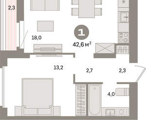 1-к квартира, вторичка, 43м2, 16/16 этаж