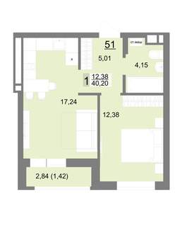 1-к квартира, вторичка, 40м2, 7/22 этаж