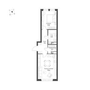 1-к квартира, вторичка, 46м2, 5/16 этаж