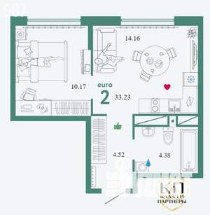 1-к квартира, вторичка, 33м2, 9/15 этаж