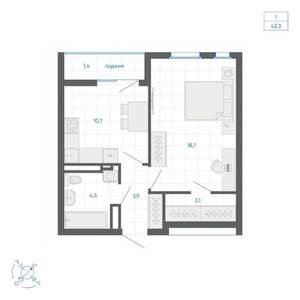 1-к квартира, вторичка, 42м2, 26/32 этаж