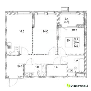 2-к квартира, вторичка, 62м2, 5/31 этаж
