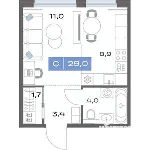 Студия квартира, вторичка, 29м2, 3/20 этаж