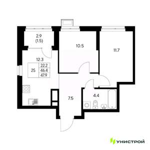 2-к квартира, вторичка, 48м2, 19/31 этаж