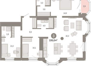 3-к квартира, вторичка, 107м2, 13/24 этаж