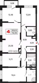 4-к квартира, вторичка, 112м2, 6/25 этаж