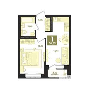 1-к квартира, вторичка, 39м2, 16/23 этаж