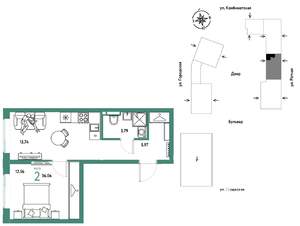 2-к квартира, строящийся дом, 36м2, 6/24 этаж