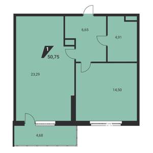 1-к квартира, вторичка, 51м2, 18/25 этаж