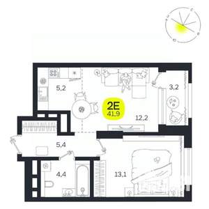 2-к квартира, вторичка, 42м2, 19/27 этаж