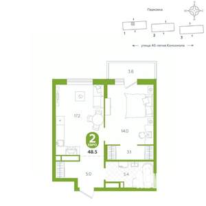 1-к квартира, вторичка, 49м2, 9/16 этаж