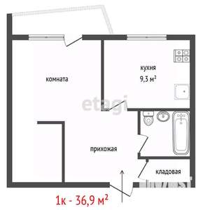 1-к квартира, вторичка, 37м2, 3/9 этаж