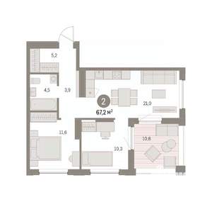 2-к квартира, вторичка, 67м2, 8/8 этаж