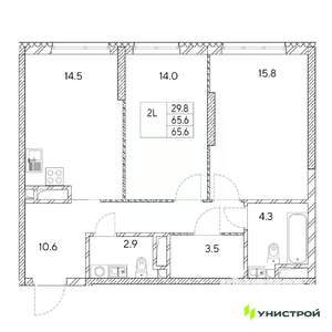 2-к квартира, вторичка, 66м2, 3/31 этаж