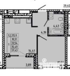 1-к квартира, вторичка, 35м2, 9/22 этаж