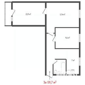 3-к квартира, вторичка, 56м2, 2/5 этаж