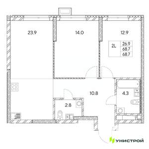 2-к квартира, вторичка, 69м2, 12/31 этаж
