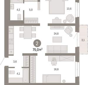 2-к квартира, вторичка, 75м2, 8/24 этаж