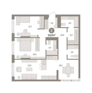 2-к квартира, вторичка, 94м2, 2/25 этаж