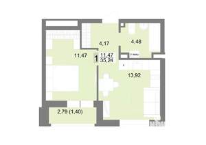 1-к квартира, строящийся дом, 35м2, 11/22 этаж