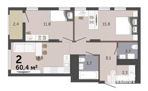 2-к квартира, вторичка, 60м2, 15/19 этаж