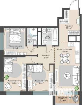 3-к квартира, вторичка, 89м2, 6/30 этаж