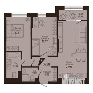 2-к квартира, вторичка, 66м2, 8/23 этаж