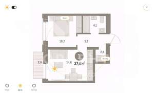 1-к квартира, строящийся дом, 37м2, 4/8 этаж