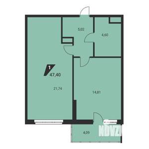 1-к квартира, вторичка, 47м2, 24/25 этаж