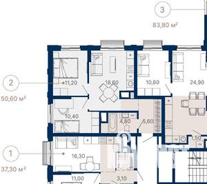 2-к квартира, вторичка, 51м2, 30/30 этаж