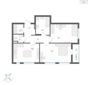 2-к квартира, вторичка, 65м2, 5/32 этаж