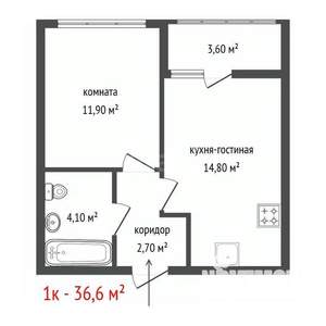 1-к квартира, вторичка, 37м2, 9/26 этаж