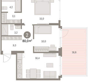 2-к квартира, вторичка, 80м2, 1/9 этаж