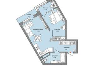 1-к квартира, вторичка, 55м2, 1/8 этаж